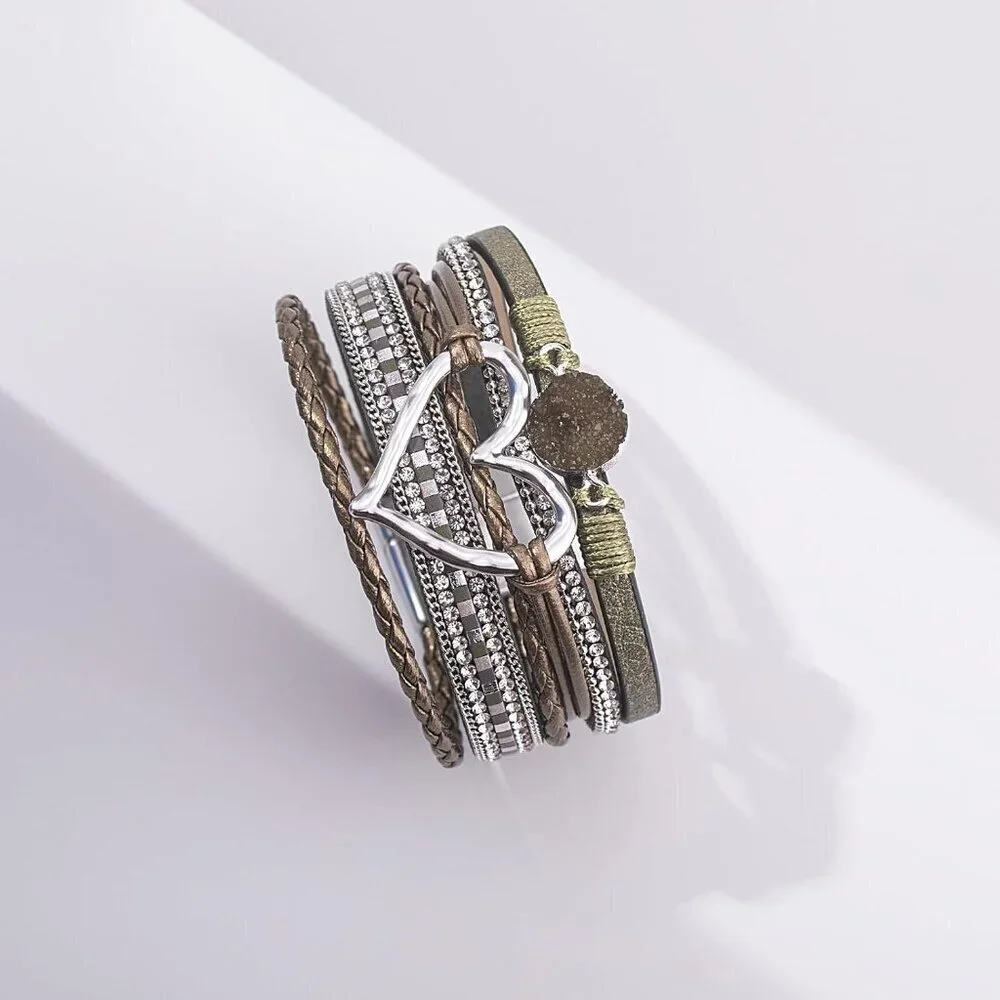 Leather Wrap Bracelet Faux Leather Zinc Clasp Boho Jewelry for Women